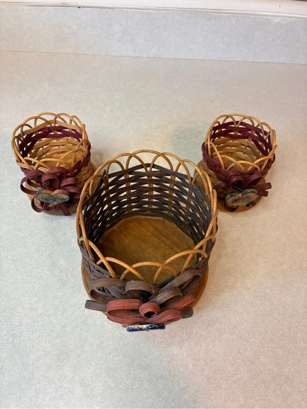 Vintage Woven Wicker Home Interiors Baskets/Candle Holder Set
